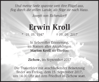 Traueranzeige von Erwin Kroll von Märkische Oderzeitung