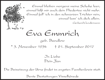 Traueranzeige von Eva Emmrich von Märkische Oderzeitung