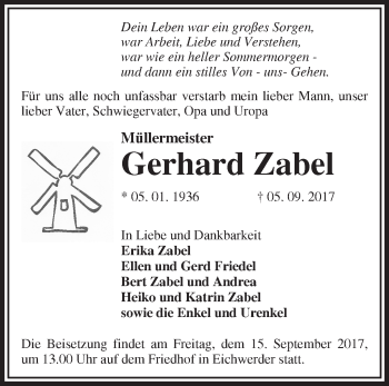 Traueranzeige von Gerhard Zabel von Märkische Oderzeitung