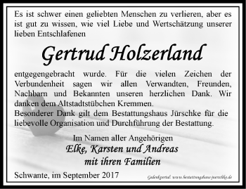 Traueranzeige von Gertrud Holzerland von Märkische Oderzeitung