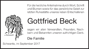 Traueranzeige von Gottfried Beck von Märkische Oderzeitung