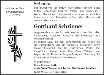 Traueranzeige von Gotthard Schrinner von Märkische Oderzeitung