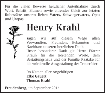 Traueranzeige von Henry Krahl von Märkische Oderzeitung