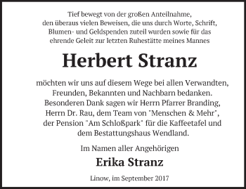 Traueranzeige von Herbert Stranz von Märkische Oderzeitung