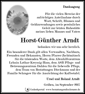 Traueranzeige von Horst-Günther Arndt von Märkische Oderzeitung