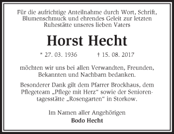 Traueranzeige von Horst Hecht von Märkische Oderzeitung