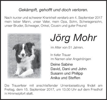 Traueranzeige von Jörg Mohr von Märkische Oderzeitung