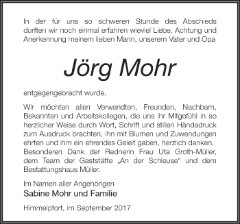 Traueranzeige von Jörg Mohr von Märkische Oderzeitung