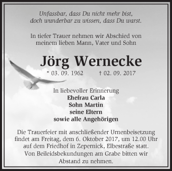 Traueranzeige von Jörg Wernecke von Märkische Oderzeitung