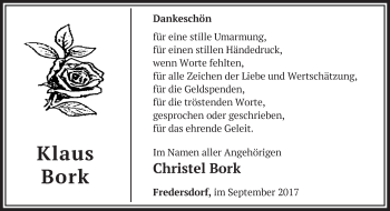 Traueranzeige von Klaus Bork von Märkische Oderzeitung