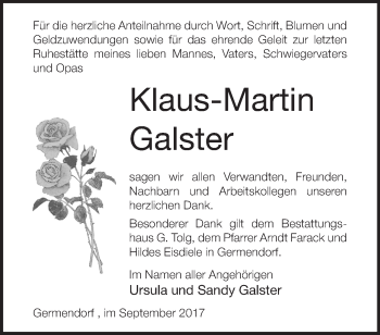 Traueranzeige von Klaus-Martin Galster von Märkische Oderzeitung