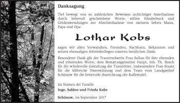 Traueranzeige von Lothar Kobs von Märkische Oderzeitung