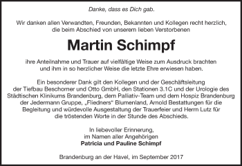 Traueranzeige von Martin Schimpf von Märkische Oderzeitung