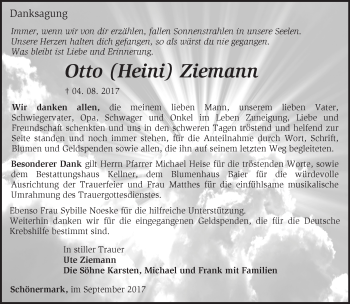 Traueranzeige von Otto Ziemann von Märkische Oderzeitung