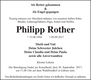 Traueranzeige von Philipp Rother von Märkische Oderzeitung