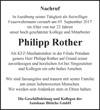 Traueranzeige von Philipp Rother von Märkische Oderzeitung