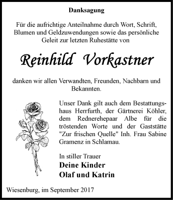 Traueranzeige von Reinhild Vorkastner von Märkische Oderzeitung