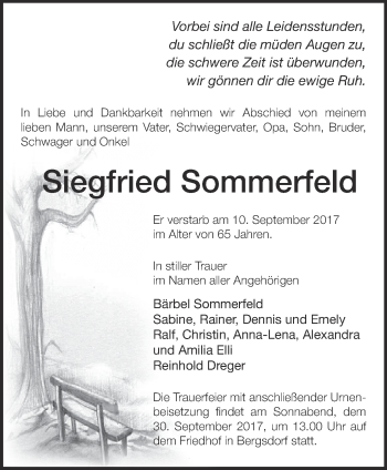 Traueranzeige von Siegfried Sommerfeld von Märkische Oderzeitung