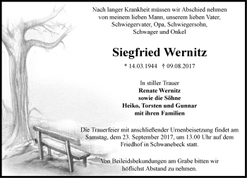 Traueranzeige von Siegfried Wernitz von Märkische Oderzeitung