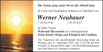 Traueranzeige von Werner Neubauer von Märkische Oderzeitung