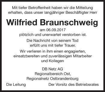 Traueranzeige von Wilfried Braunschweig von Märkische Oderzeitung