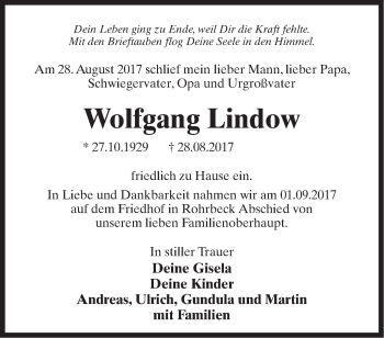 Traueranzeige von Wolfgang Lindow von Märkische Oderzeitung