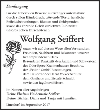 Traueranzeige von Wolfgang Seiffert von Märkische Oderzeitung