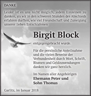 Traueranzeige von Birgit Block von Märkische Oderzeitung