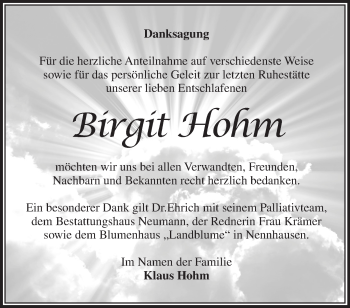 Traueranzeige von Birgit Hohm von Märkische Oderzeitung