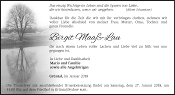 Traueranzeige von Birgit Maaß-Lau von Märkische Oderzeitung