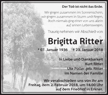 Traueranzeige von Brigitta Ritter von Märkische Oderzeitung