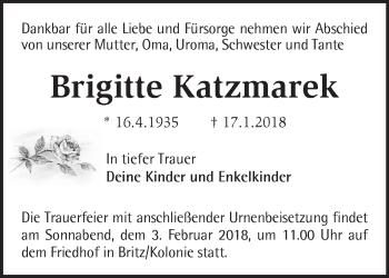 Traueranzeige von Brigitte Katzmarek von Märkische Oderzeitung