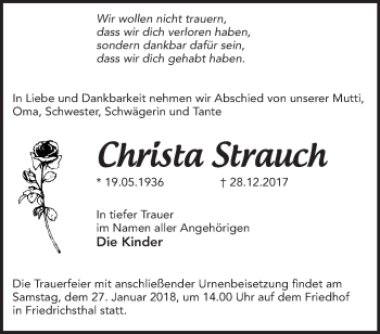 Traueranzeige von Christa Strauch von Märkische Oderzeitung