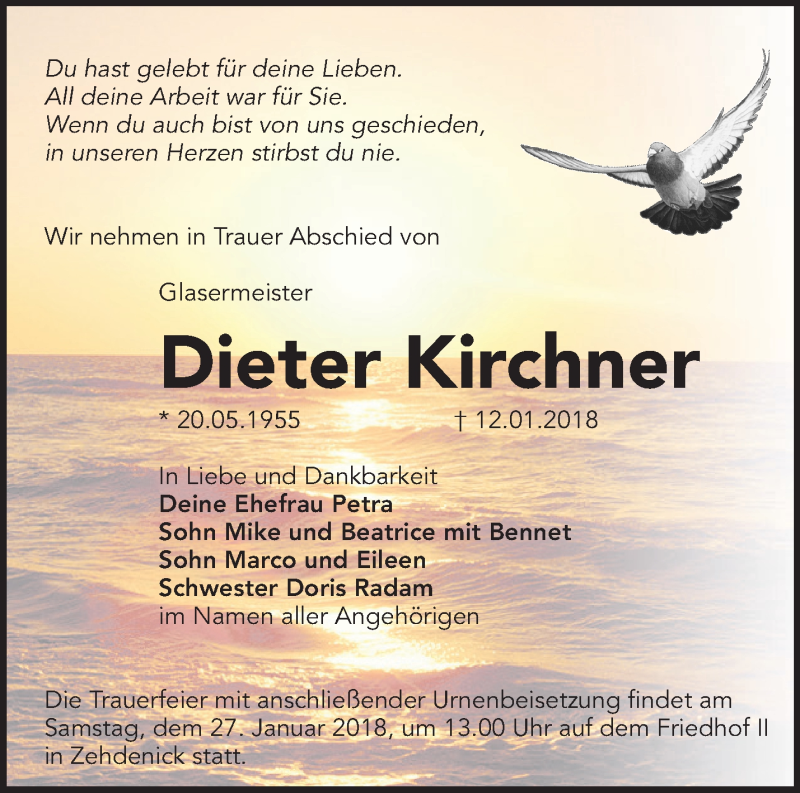 Traueranzeigen von Dieter Kirchner