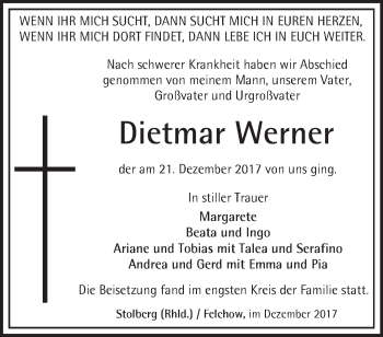 Traueranzeige von Dietmar Werner von Märkische Oderzeitung