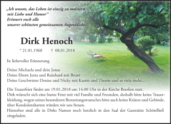 Traueranzeige von Dirk Henoch von Märkische Oderzeitung