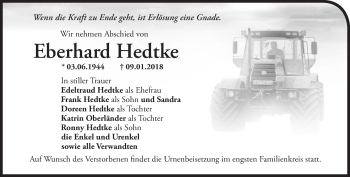 Traueranzeige von Eberhard Hedtke von Märkische Oderzeitung