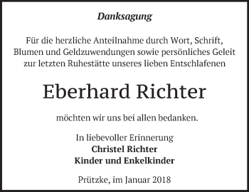 Traueranzeige von Eberhard Richter von Märkische Oderzeitung