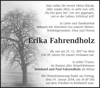 Traueranzeige von Erika Fahrendholz von Märkische Oderzeitung