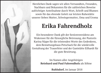 Traueranzeige von Erika Fahrendholz von Märkische Oderzeitung