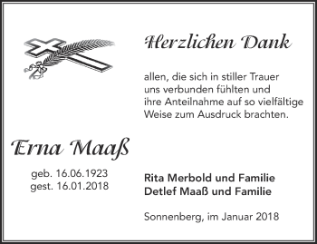 Traueranzeige von Erna Maaß von Märkische Oderzeitung