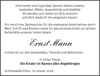 Traueranzeige von Ernst Mann von Märkische Oderzeitung