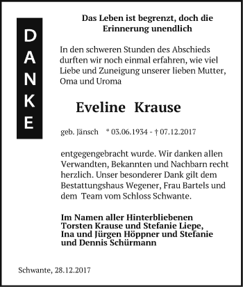 Traueranzeige von Eveline Krause von Märkische Oderzeitung