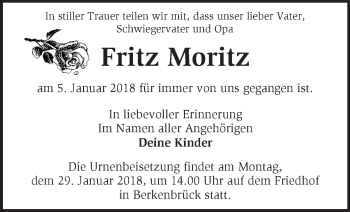 Traueranzeige von Fritz Moritz von Märkische Oderzeitung