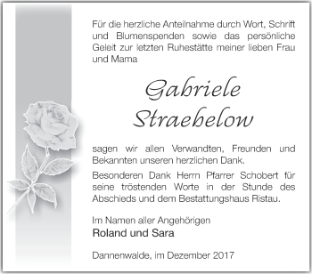 Traueranzeige von Gabriele Straebelow von Märkische Oderzeitung