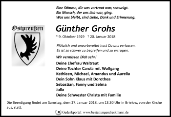 Traueranzeige von Günther Grohs von Märkische Oderzeitung