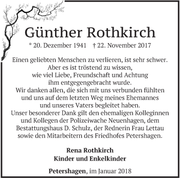 Traueranzeige von Günther Rothkirch von Märkische Oderzeitung