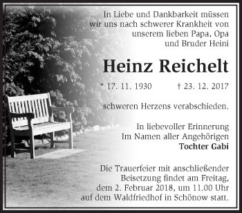 Traueranzeige von Heinz Reichelt von Märkische Oderzeitung