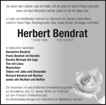 Traueranzeige von Herbert Bendrat von Märkische Oderzeitung