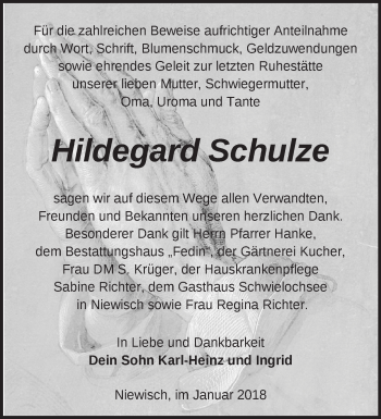 Traueranzeige von Hildegard Schulze von Märkische Oderzeitung